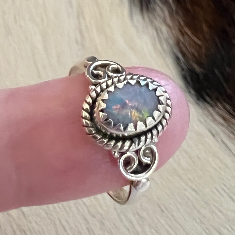 ❤️ Australian Opal Various Colors Ring Navajo Bohemian Sterling Silver Size 7.75 - Picture 8 of 17